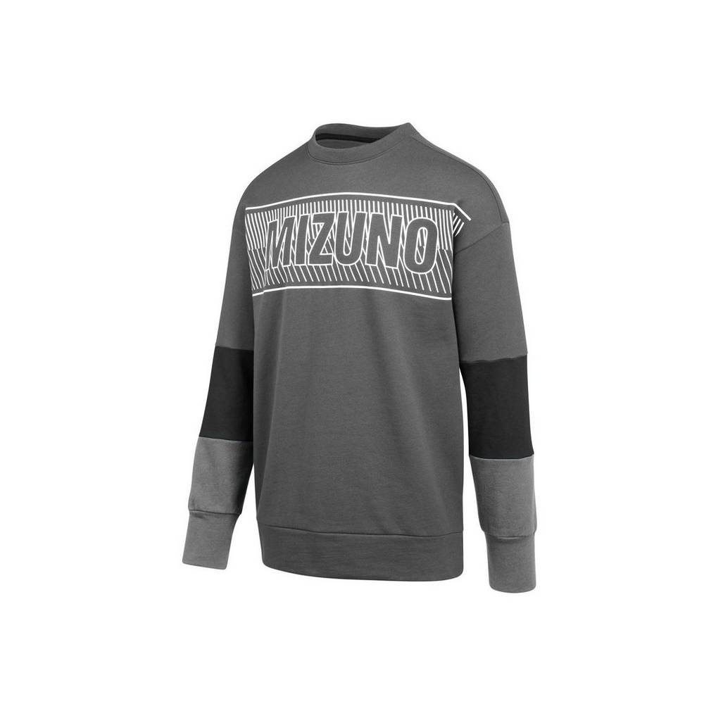 Mizuno MZ1 Tokyo Fleece Crew - Bayan Gömlek - Gri/Siyah Türkiye (OYDLQS-506)